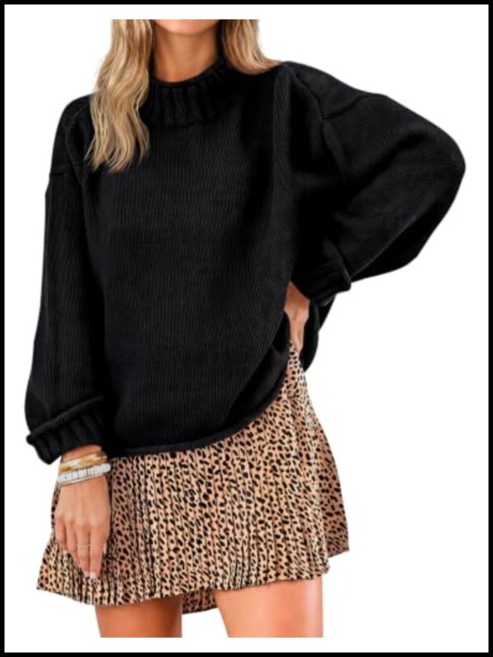 Womens Oversized Chunky Knit Mock Neck Pullover Sweater